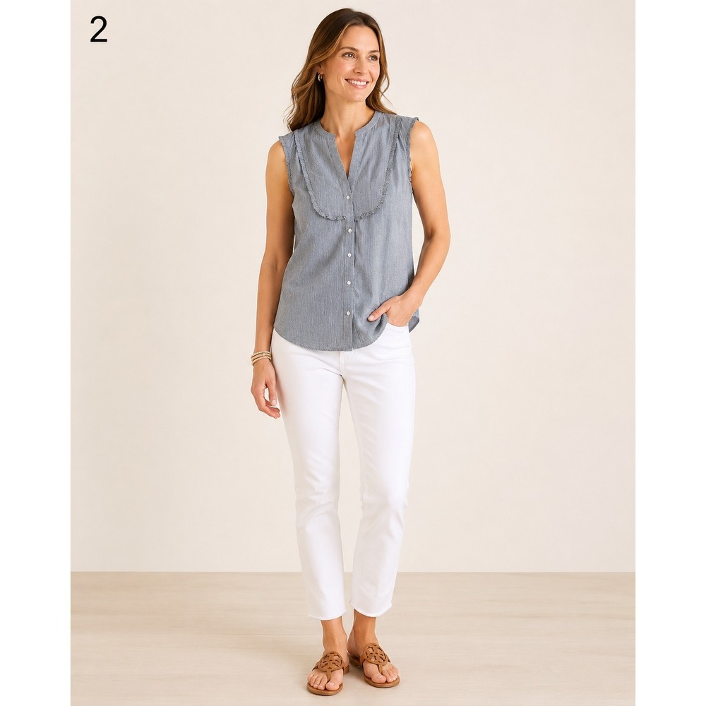 Old Navy‎ Sleeveless Blouse Womens Large Tall Blue White Railroad Stripe NWT